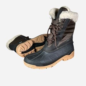 Spirale Brown Vegan Women’s Snow Lace Up Fur Line Mid Calf Boots sz 10.5-11